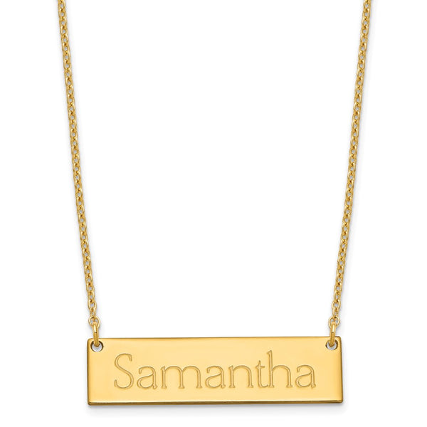 Sterling Silver/Gold-plated Small Polished Name Bar Necklace-WBC-XNA647GP