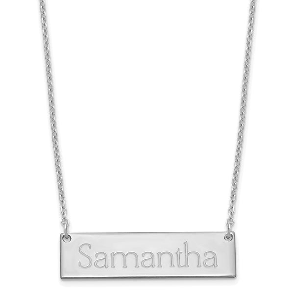 Sterling Silver/Rhodium-plated Small Polished Name bar Necklace-WBC-XNA647SS