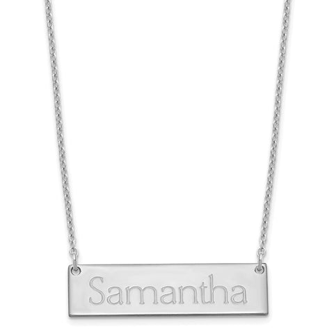Sterling Silver/Rhodium-plated Small Polished Name bar Necklace-WBC-XNA647SS