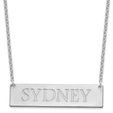 Sterling Silver/Rhodium-plated Large Polished Name Bar Necklace-WBC-XNA648SS