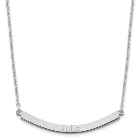 Sterling Silver/Rhodium-plated Recessed Letter Curved Bar Necklace-WBC-XNA649SS