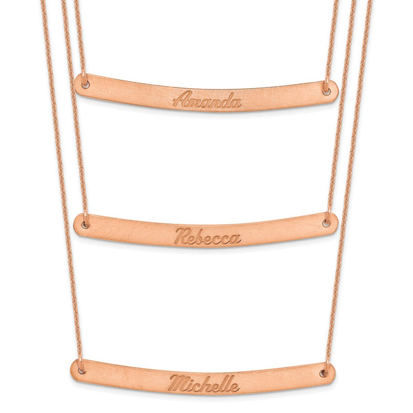 14K Rose Gold Brushed 3 Chain 3 Bar Necklace-WBC-XNA653R