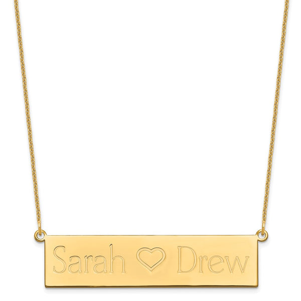 14KY Brushed 2 Names with Heart Bar Necklace-WBC-XNA657Y