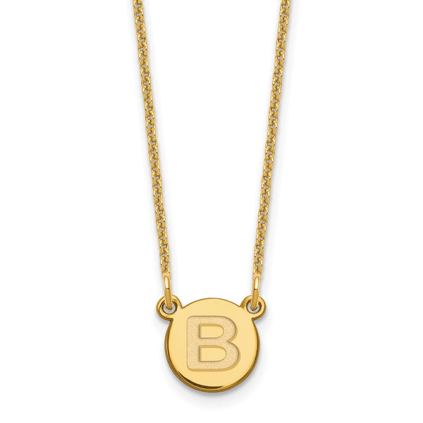 14k Tiny Circle Block Letter B Initial Necklace-WBC-XNA722Y/B