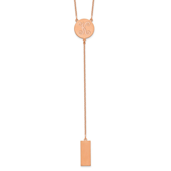 14K Rose Gold Brushed Y-Drop Initial Necklace-WBC-XNA724R