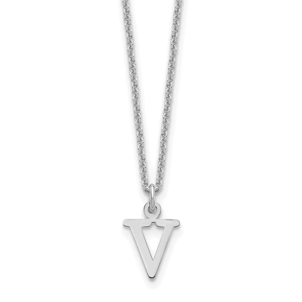 14KW Cutout Letter V Initial Necklace-WBC-XNA727W/V