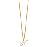 Sterling Silver Gold-plated Letter N Initial Necklace-WBC-XNA756GP/N