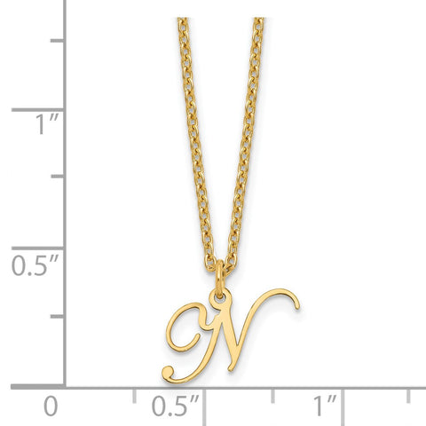 Sterling Silver Gold-plated Letter N Initial Necklace-WBC-XNA756GP/N