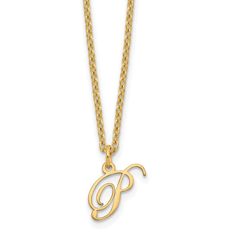 Sterling Silver Gold-plated Letter P Initial Necklace-WBC-XNA756GP/P