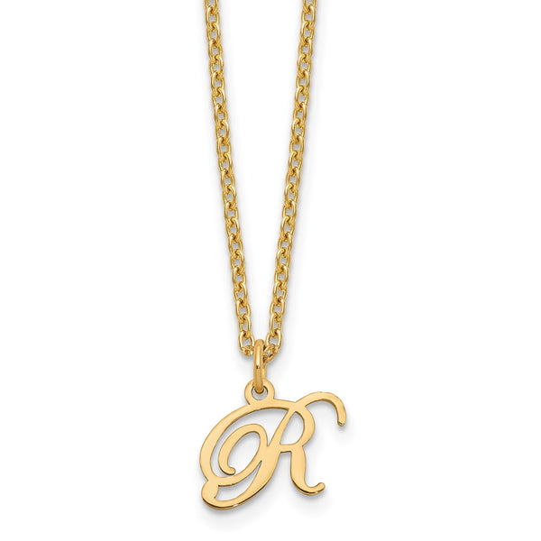 Sterling Silver Gold-plated Letter R Initial Necklace-WBC-XNA756GP/R