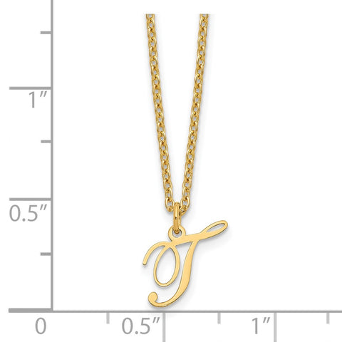 Sterling Silver Gold-plated Letter T Initial Necklace-WBC-XNA756GP/T