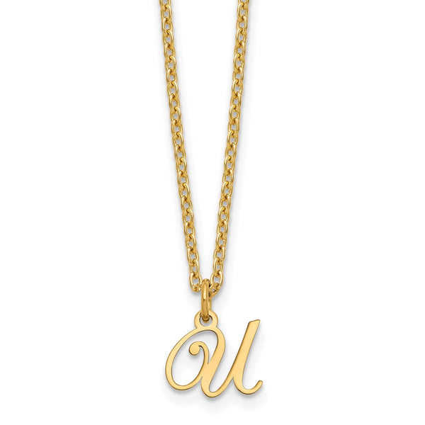 Sterling Silver Gold-plated Letter U Initial Necklace-WBC-XNA756GP/U