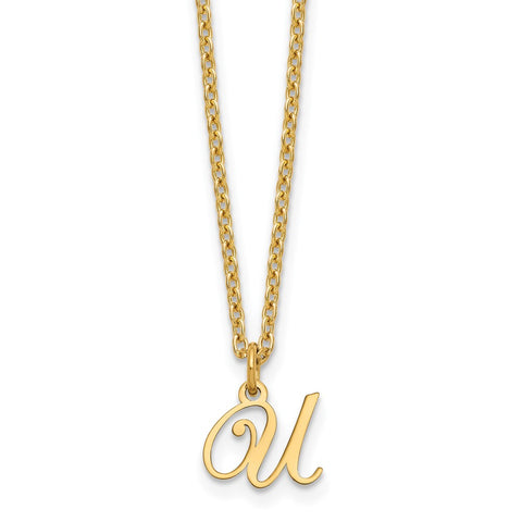Sterling Silver Gold-plated Letter U Initial Necklace-WBC-XNA756GP/U