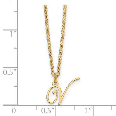Sterling Silver Gold-plated Letter V Initial Necklace-WBC-XNA756GP/V