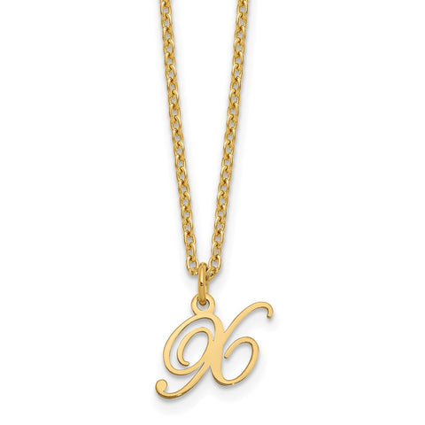Sterling Silver Gold-plated Letter X Initial Necklace-WBC-XNA756GP/X