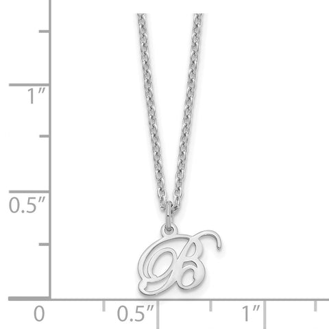 Sterling Silver Rhodium-plated Letter B Initial Necklace-WBC-XNA756SS/B