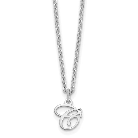 Sterling Silver Rhodium-plated Letter C Initial Necklace-WBC-XNA756SS/C