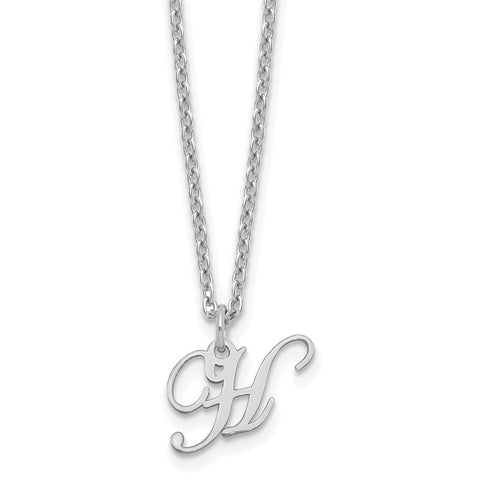 Sterling Silver Rhodium-plated Letter H Initial Necklace-WBC-XNA756SS/H