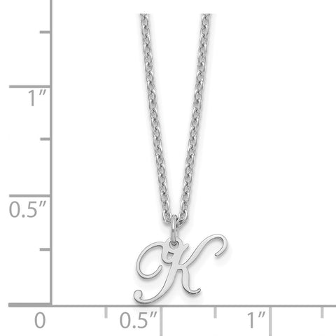 Sterling Silver Rhodium-plated Letter K Initial Necklace-WBC-XNA756SS/K
