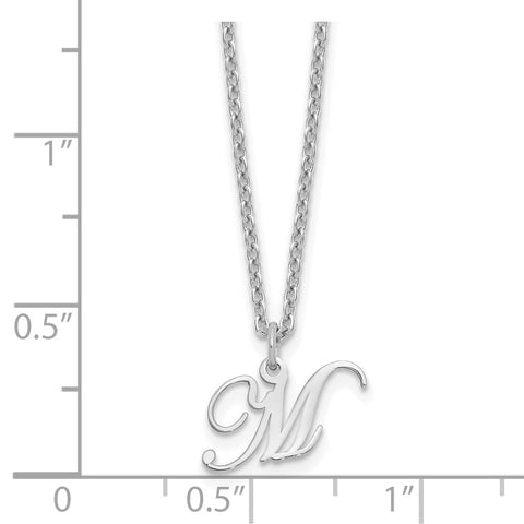 Sterling Silver Rhodium-plated Letter M Initial Necklace-WBC-XNA756SS/M
