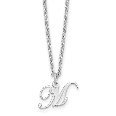 Sterling Silver Rhodium-plated Letter M Initial Necklace-WBC-XNA756SS/M