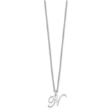 Sterling Silver Rhodium-plated Letter N Initial Necklace-WBC-XNA756SS/N