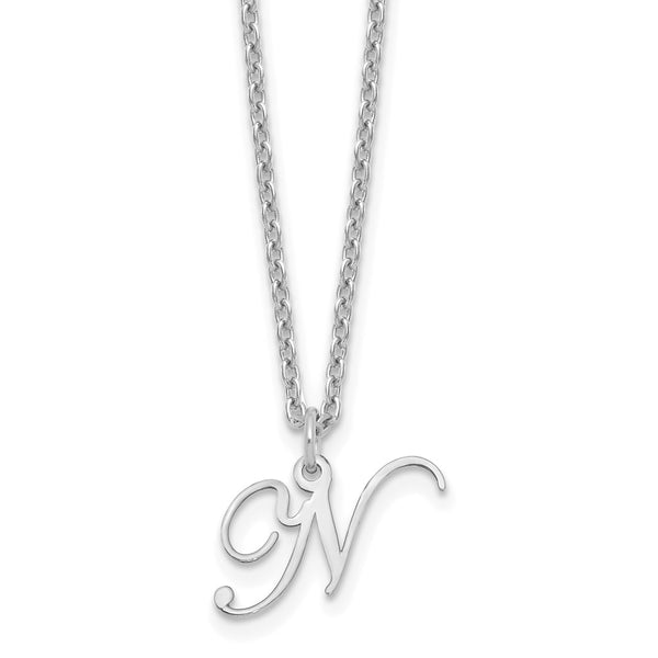 Sterling Silver Rhodium-plated Letter N Initial Necklace-WBC-XNA756SS/N