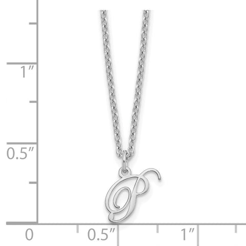 Sterling Silver Rhodium-plated Letter P Initial Necklace-WBC-XNA756SS/P