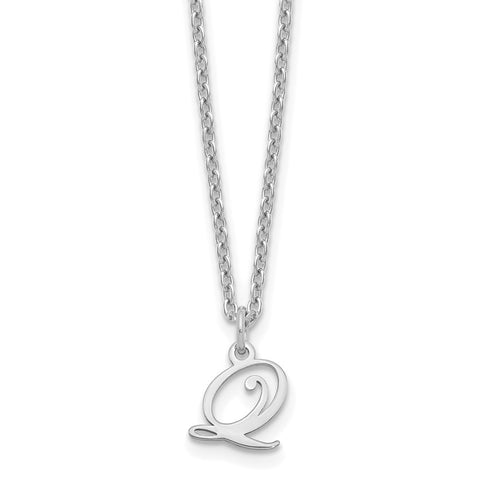 Sterling Silver Rhodium-plated Letter Q Initial Necklace-WBC-XNA756SS/Q