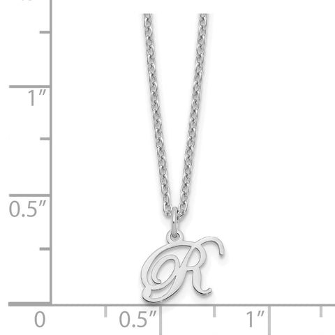 Sterling Silver Rhodium-plated Letter R Initial Necklace-WBC-XNA756SS/R