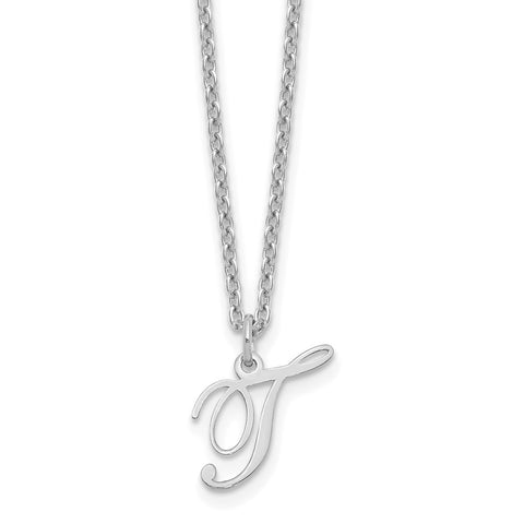 Sterling Silver Rhodium-plated Letter T Initial Necklace-WBC-XNA756SS/T