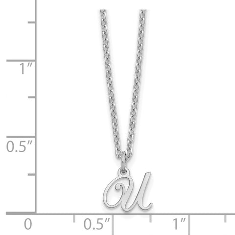 Sterling Silver Rhodium-plated Letter U Initial Necklace-WBC-XNA756SS/U