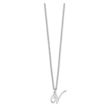 Sterling Silver Rhodium-plated Letter V Initial Necklace-WBC-XNA756SS/V