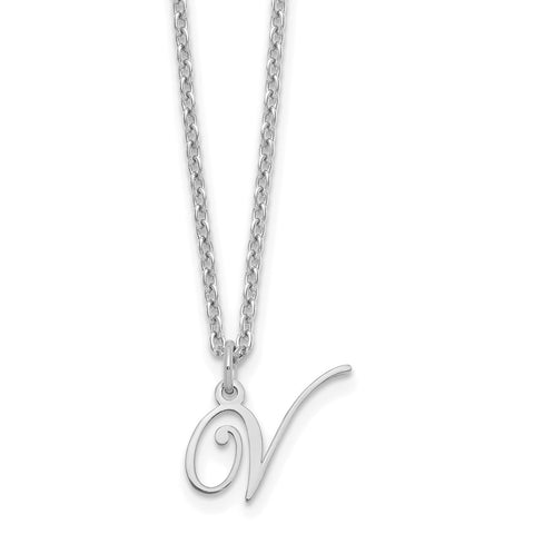 Sterling Silver Rhodium-plated Letter V Initial Necklace-WBC-XNA756SS/V