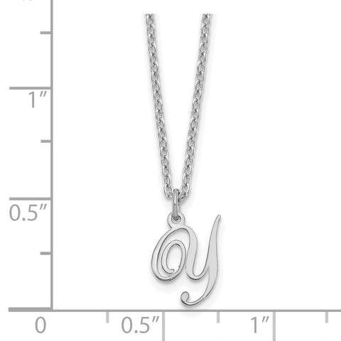 Sterling Silver Rhodium-plated Letter Y Initial Necklace-WBC-XNA756SS/Y