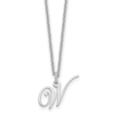 Sterling Silver Rhodium-plated Letter W Initial Necklace-WBC-XNA756SS/W