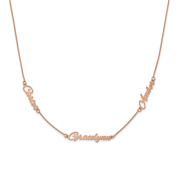 14K Rose Gold Brushed 3 Name Necklace-WBC-XNA879R