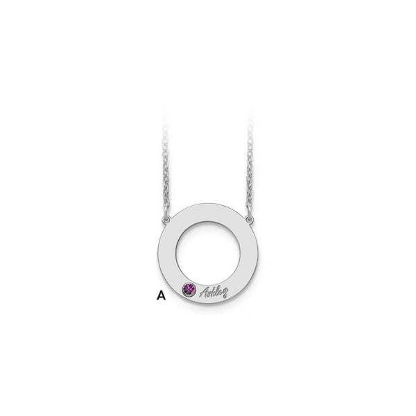 14KW 1 Name and Birthstone w/ 18k Bezel Cut Out Circle Necklace-WBC-XNA880/1W