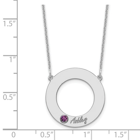 14KW 1 Name and Birthstone w/ 18k Bezel Cut Out Circle Necklace-WBC-XNA880/1W