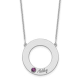 14KW 1 Name and Birthstone w/ 18k Bezel Cut Out Circle Necklace-WBC-XNA880/1W