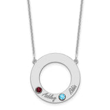 14KW 2 Name and Birthstone w/ 18k Bezel Cut Out Circle Necklace-WBC-XNA880/2W