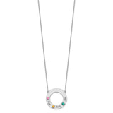 14KW 3 Name and Birthstone w/ 18k Bezel Cut Out Circle Necklace-WBC-XNA880/3W