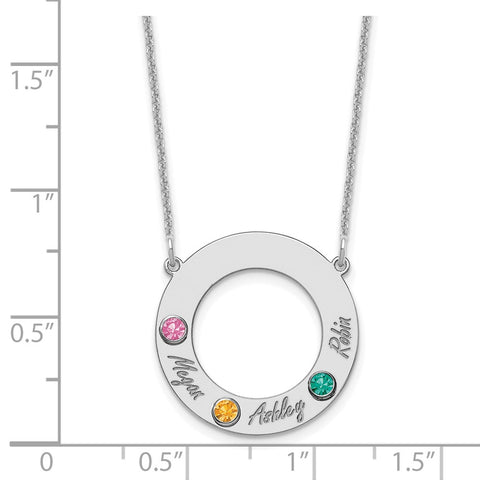 14KW 3 Name and Birthstone w/ 18k Bezel Cut Out Circle Necklace-WBC-XNA880/3W