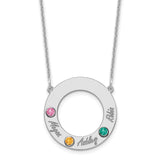 14KW 3 Name and Birthstone w/ 18k Bezel Cut Out Circle Necklace-WBC-XNA880/3W