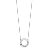 14KW 4 Name and Birthstone w/ 18k Bezel Cut Out Circle Necklace-WBC-XNA880/4W