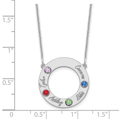 14KW 4 Name and Birthstone w/ 18k Bezel Cut Out Circle Necklace-WBC-XNA880/4W