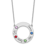 14KW 4 Name and Birthstone w/ 18k Bezel Cut Out Circle Necklace-WBC-XNA880/4W