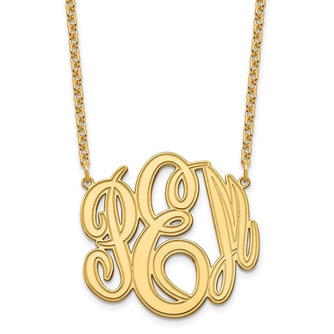 Sterling Silver/Gold-plated Etched Monogram Necklace-WBC-XNA889GP