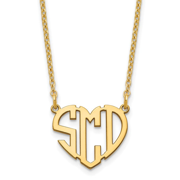 Sterling Silver/Gold-plated Polished Cut out Heart Monogram Necklace-WBC-XNA895GP