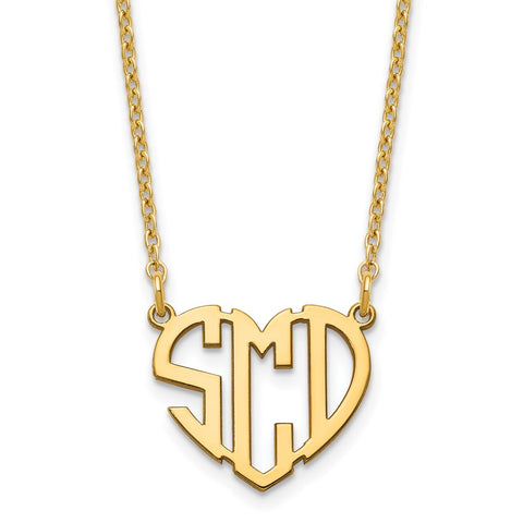Sterling Silver/Gold-plated Polished Cut out Heart Monogram Necklace-WBC-XNA895GP